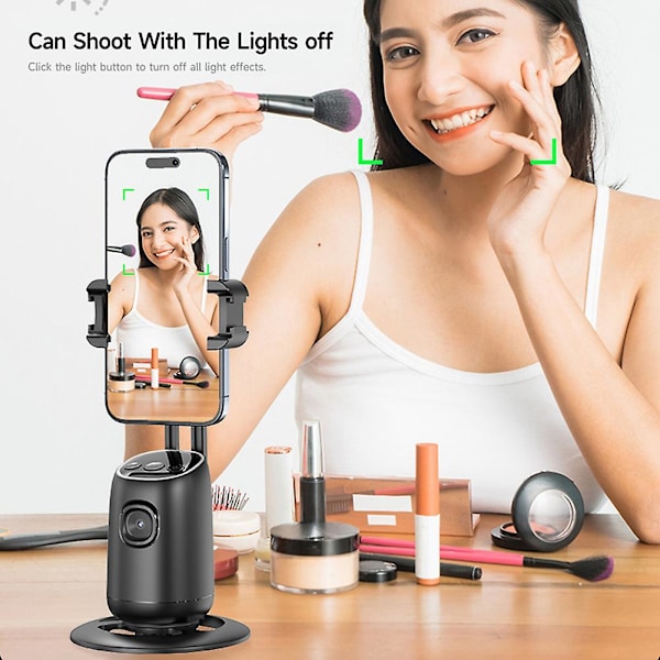 Smart 360° Auto Ansiktsporing Stativ Skrivebord Oppfølging Sporing Gimbal for Vlogg Video Opptak DB Single Fill Light