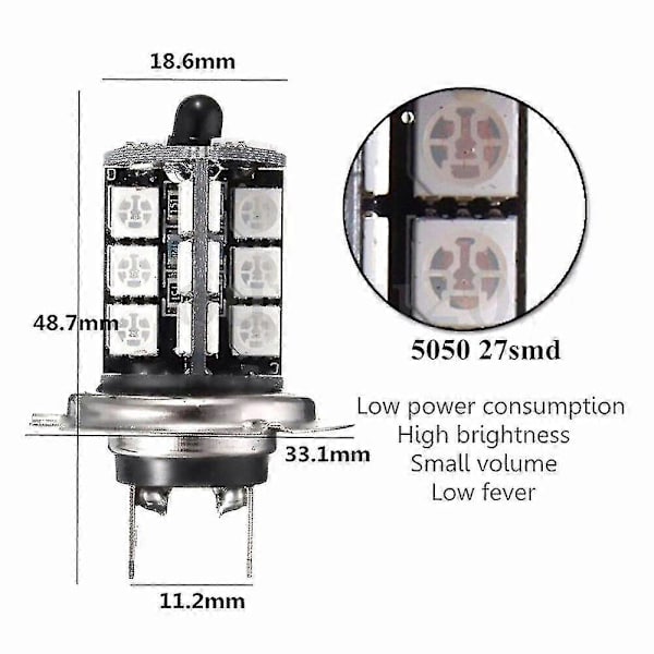 2 st 9006 H4 Hb4 H7 H8 H9 H11 Universal Bil RGB Atmosfärslampa 5050 LED-lampor Bilprodukter Tillbehör Med Fjärrkontroll db H4