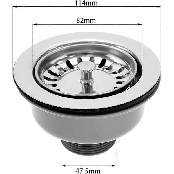 Vask Kolleksjon 114mm Rustfritt Stål Kjøkkenvask Kurv Sil Plugg Avløpsrør Egnet for 83-90mm Vask Diameter Kjøkkenvask Tilbehør [DB]