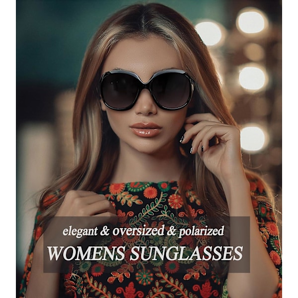 SDIGV Polariserede Solbriller Dame Trendy Oversized Store Køre Solbriller Damer UV Beskyttende Store Solbriller Shades db 2black