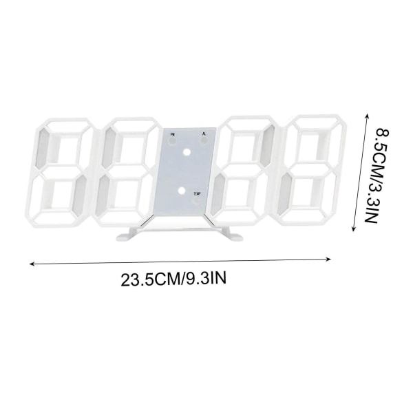 LED-väggklocka med digital display, glödande nattläge, justerbar elektronisk bordsklocka, väggklocka, dekoration, vardagsrum, LED-klocka [dB} White