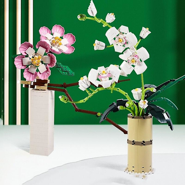 Alla hjärtans dag bukett byggstenar heminredning bonsai växt romantisk ros blomma modell diy monterad tegel flicka present [DB] 655001 no box