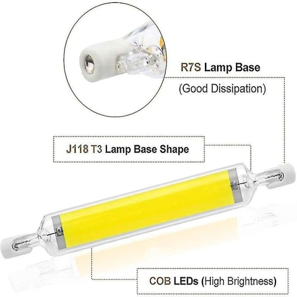 R7s Led glasrör 78mm 118mm High Power J78 J118 Cob glödlampa Ac110v 120v 220v 230v 240v Hem Byt halogenlampa - LED-lampor [DB] 15W 78mm 110V Natural Light