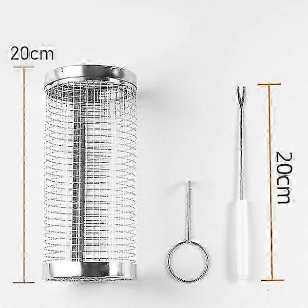 Automatisk Roterende Grill med Justerbar Bredde Spyd, 10 Grillklistremerker & Grillkurv i Rustfritt Stål for Utendørs Matlaging [DB] 20CM Set