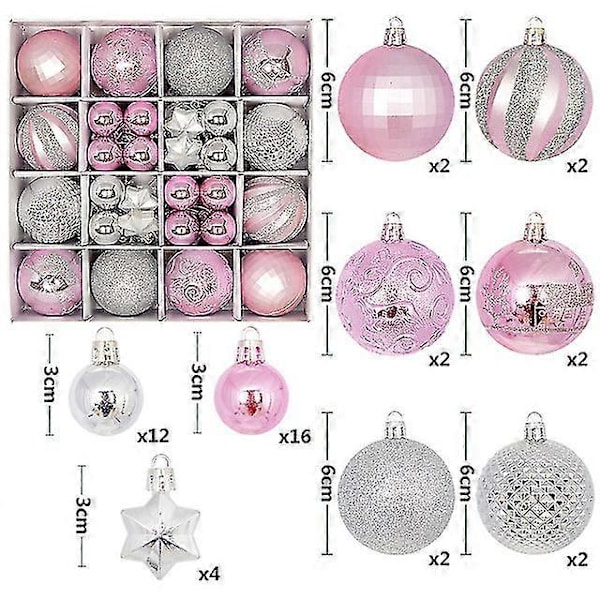 Nye juletreballpynt 44 stk  Balldekorasjonssett Fargerik julekule Knusebestandig hengende juletredekor [DB] 44pcs  C