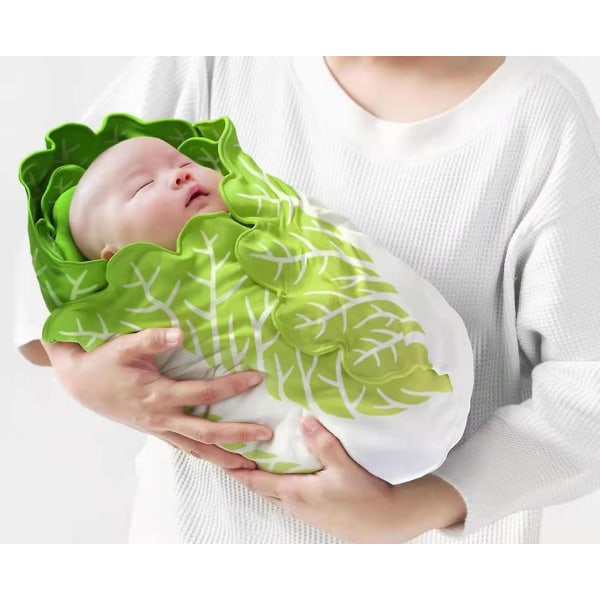 Unisex babyteppe i økologisk bomull og pannebånd eller lue, kål