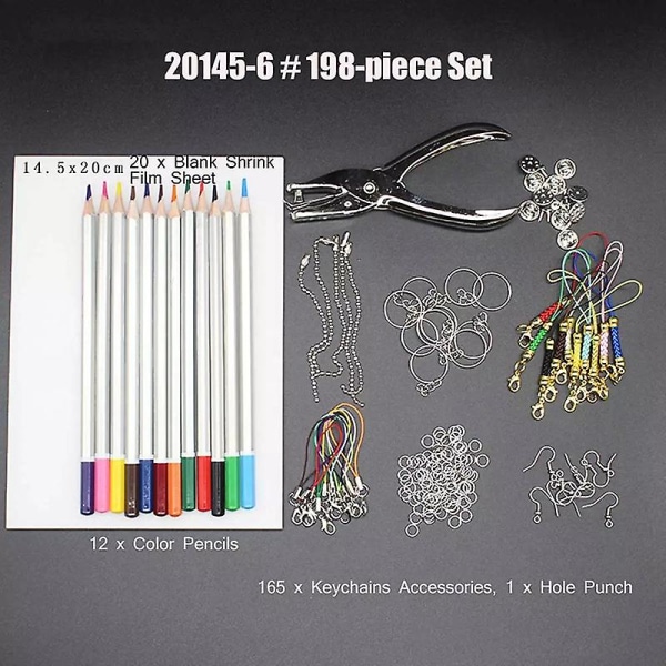 198 Pcs Shrinky Art Paper Heat Shrink Sheet Plastic Kit Hole Punch Keychains Pencils Diy Drawing