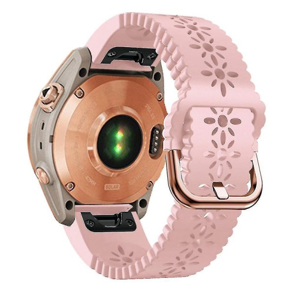 For Garmin Fenix 7s / 6s Pro / 5s Plus / Instinct 2s Hullet Blomstermønster Silikonurrem Justerbar Hurtigutløsning Myk Rem Erstatning DB Pink