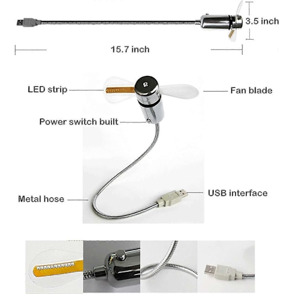 LED USB-blæser, ny kreativ programmerbar USB-drevet bærbar blæser, mini fleksibel DIY-beskedblæser til bærbar computer og computer - farverige lys [DB]