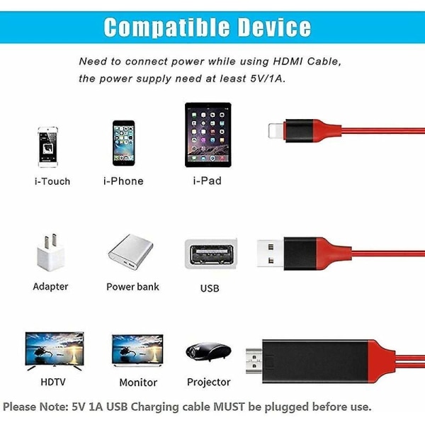 [Apple Mfi-certifierad] Lightning till HDMI-kabeladapter Röd  [dB}