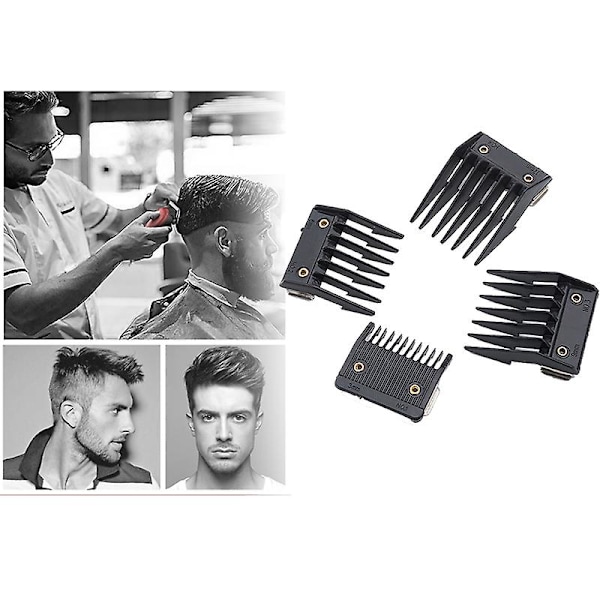 4-osainen kiinnityskampasetti Wahl-leikkureille metallisella leikkuuohjaimella 3mm 6mm 9mm 12mm db Black