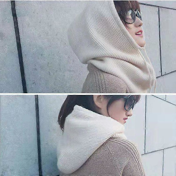 Dame Vinterhue Cashmere Kvinde Strikket Hætte Halstørklæde Balaclava til Kvinder Vindtæt Varm Uldhue [Db] Gray