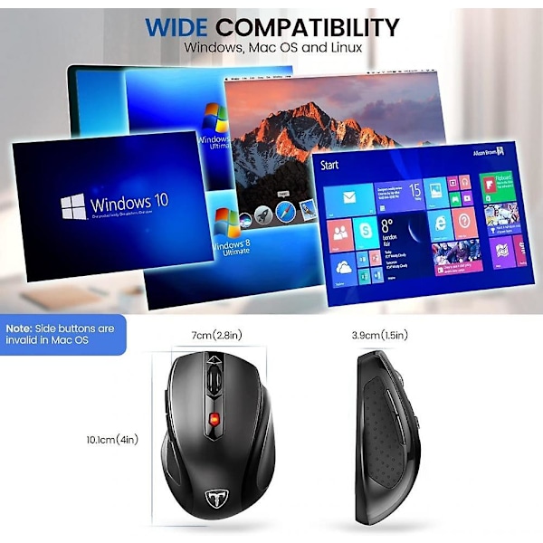 HOTWEEMS D-09 Trådlös Mus för Laptop - Ergonomisk Plus Dator USB Trådlös Mus, Ergo Grepp, Lightspeed 5-nivåer 2400 DPI, 16 Månader Batteri