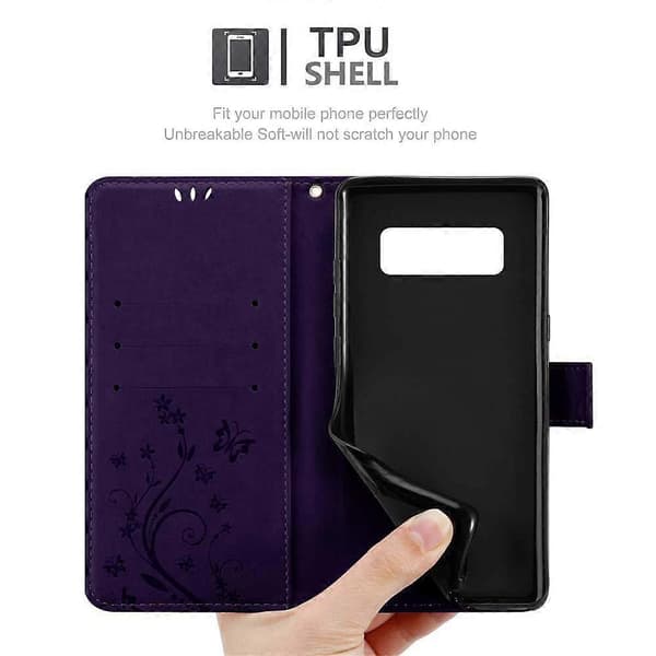 Galaxy NOTE 8 Skyddsfodral - med blommönster och kortfack [DB] FLORAL DARK LILA Galaxy NOTE 8