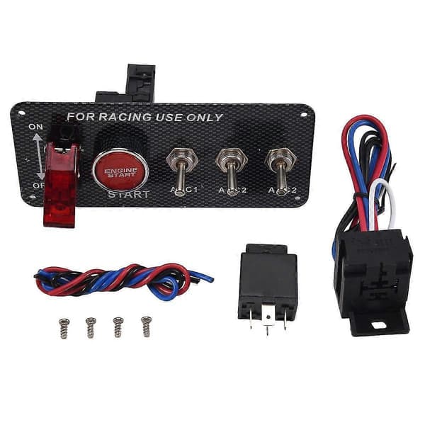12V Bil Tenningsbryter Motorstart Trykknapp 3 Vippebrytere Racing Panel [Db]