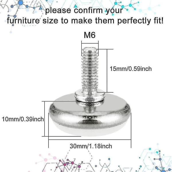 Möbelskruvfötter 30-pack Möbelutjämnare Justerbara M6x15mm Möbelutjämning_[DB]
