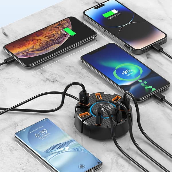 Splitterkabel, adapterporter, rund USB-hub, rund design data 7 porter bærbar praktisk tilbehør fargerike lys solid materiale allsidig[DB]