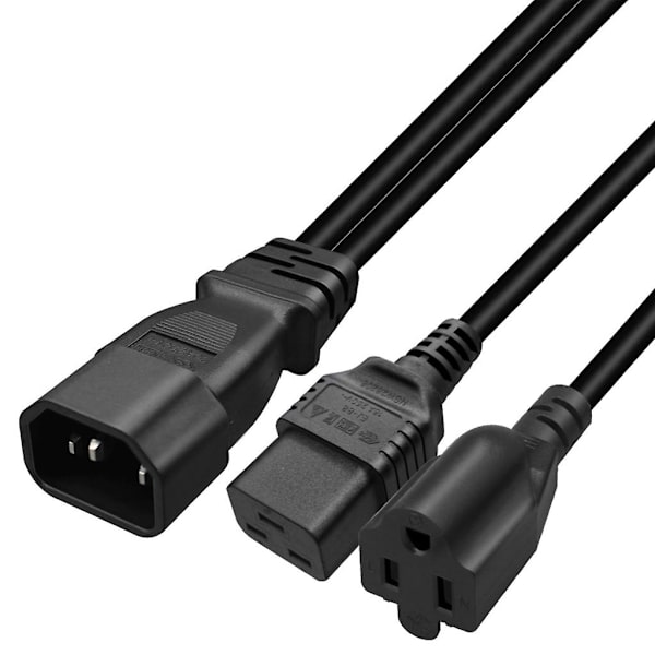Y-splitter strømkabel C14 til C19+5-15r konnektoradapter ledning strømledning [DB]