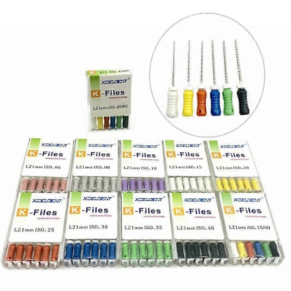 Xceldent 10 pakkausta Endodontiset juurikanavatyökalut K-viilat (käyttö käsin) Hammaslääketieteelliset K-viilat 21mm/25mm/31mm Viilat Endodontiset instrumentit Hammaslääkärin työkalut db 10 box 25mm No.10