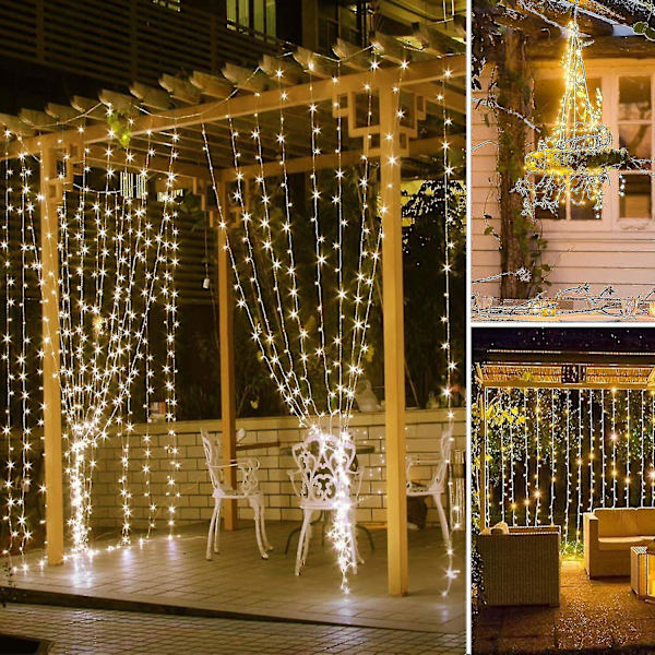 Fönstergardin ljusslinga 200 LED 8 belysningslägen Ljus fjärrkontroll USB-driven Vattentät (varmvit) 3*2m DB 3*2M