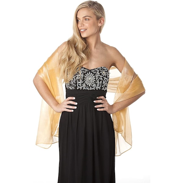 Iriserande Wrap Stole Sjal för Bröllop Brud Brudtärnor Baler & Fester, Champagne Guld [Db]