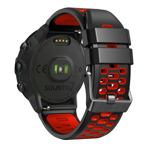 For Suunto 7 / 9 / 9 Baro Dual-color Silikon Watch Band 24mm Multi-hull Design Quick Release Wristband Strap db Black   Red