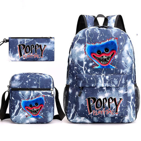 3 Pcs Set Anime Game 3d Poppy Playtime Monster Backpacks Messenger Bag Pencil Bag Canvas School Bag For Student Kids DB