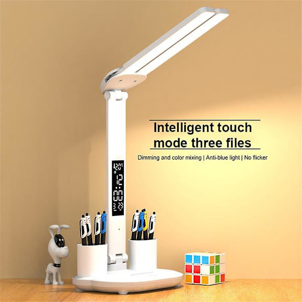 LED-skrivbordslampor USB dimbar touch hopfällbar bordslampa med kalender temperaturklocka nattlampor för studier läslampa [DB] A291