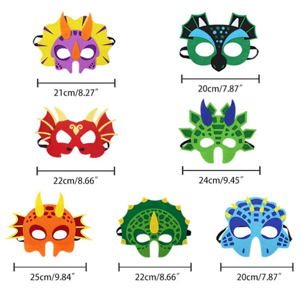 12 st Dinosaurie Mask Ansiktsmasker Filt Barn Mode Lekhus Leksaker Kreativa Fest Spel Rekvisita Nya Pojkar Flickor db
