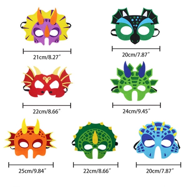 12stk Dinosaur Mask Ansigtsmasker Filt Børnemode Legehuslegetøj Kreativt festspil rekvisitter Ny drenge piger db