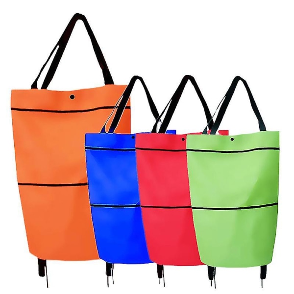 2 i 1 sammenleggbar handlevogn Sammenleggbar totrinns glidelås sammenleggbar handlepose med hjul Sammenleggbar DB Orange