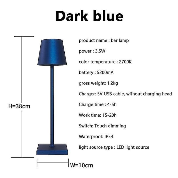 Led-pöytälamppu Type-c 5200mah akku langaton ladattava Ip54 vedenpitävä ylellinen yöpöydän huoneen sisustus Led-valot kodin sisustus [DB] Gold Mini Iron