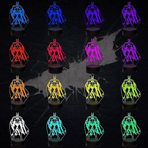 3D nattlys The Batman leker nattbord skrivebord illusjonslampe fargeskiftende LED akryl RGB lys gaver til Batman-fans {db}