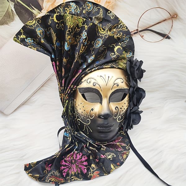 Karneval Venedig Kostymmask, Handmålad Venedig Solfjäderformad Mask[YJD] Black