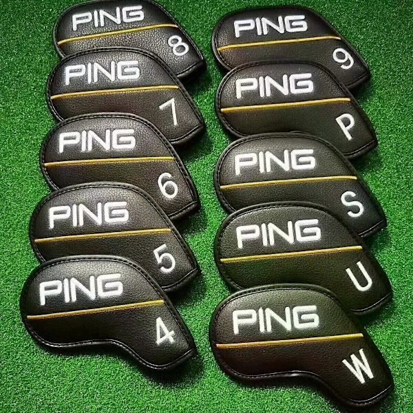 10-pack Golfklubba Järn Huvudskydd PING Klassisk Gul Linje 4-9+PWUS Magnetisk Stängning [DB]