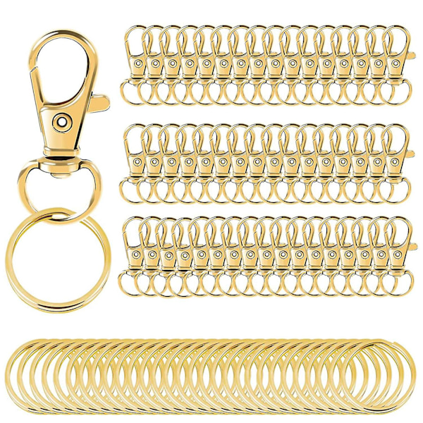 100 stk Swivel Clasps Lanyard Snap Hooks Med Nøkkelringer, Nøkkelkjede Klips Kroker Hummerklo Clasps Fo