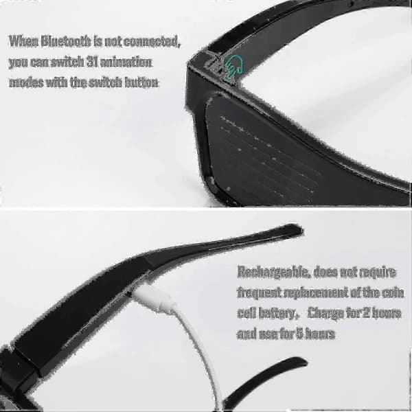 LED Bluetooth App-tilkoblet LED-skjerm Smartbriller [DB]