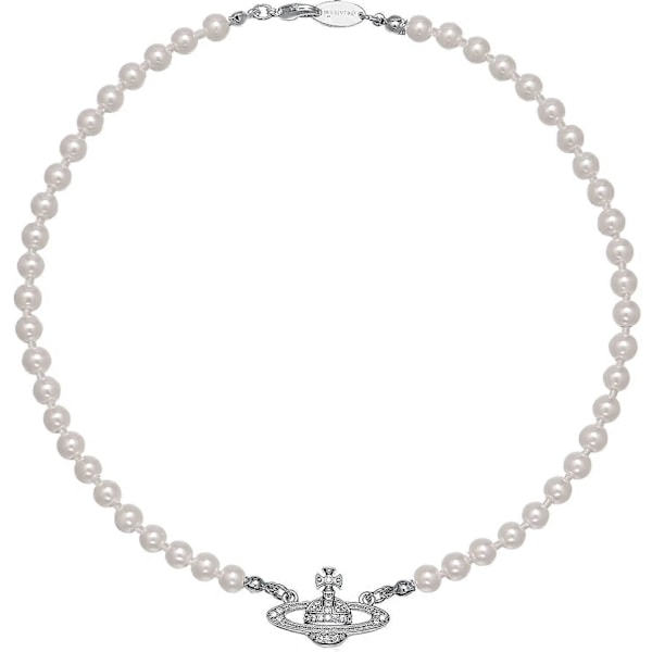 Guld Silver Saturnus Pärlhalsband Diamant Pärla Kristall Strass Saturnus Planet Halsband För Kvinnor Och Flickor Med Speciell Vacker [DB]