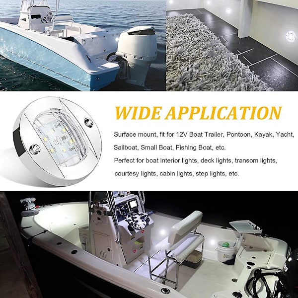 4 stk. Marine Båd Interiørlys, 12V LED Båd Dæk Højlyg 3' Rund Hvid 6 LED Stern Transom Ankerlys (FW) as shown