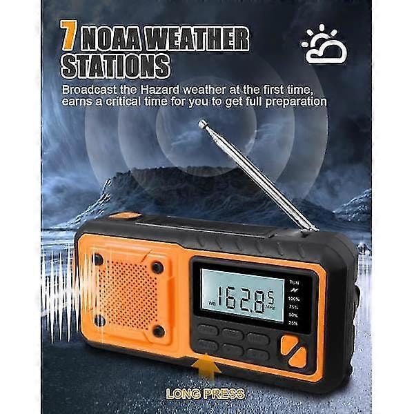 Nyeste Nødradio - 4000mAh Powerbank Solcelle Håndsveiv Radio - AM/FM/WB/NOAA og Varsling Bærbar Værradio [DB]