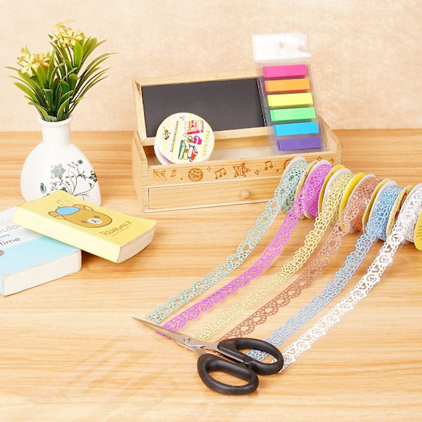 7 ruller dekorativ Washi-tape: Selvklæbende blondetape til håndværk, scrapbooking og kortfremstilling