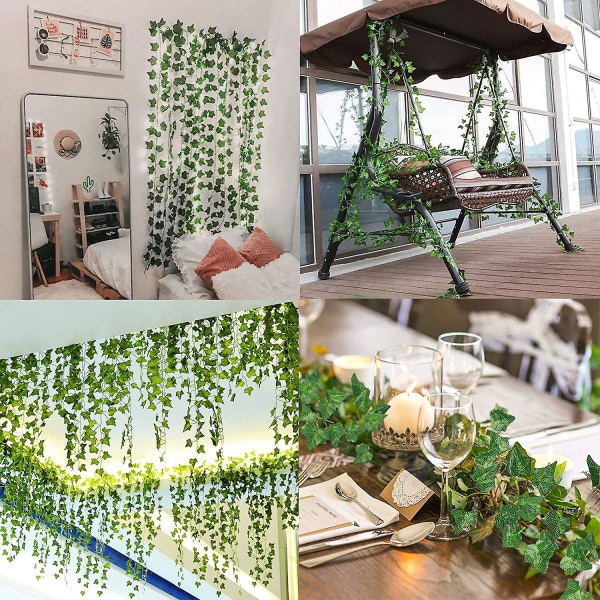 12 bitar av falsk murgröna falsk rotting, silk murgröna krans grön växt konstgjord grön hängande växt vinstockar, lämplig för bröllopsvägg, festrum, hemkök
