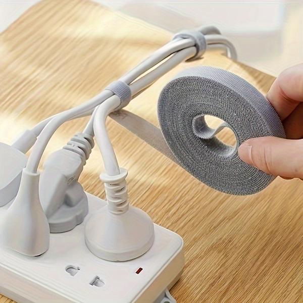 1 Rull, 3 Meter Kabelbinder, Gjenbrukbar Festestrømpe, Skrivebords Kabelstyringstape, Kabeloppbevaringstape{db} grey