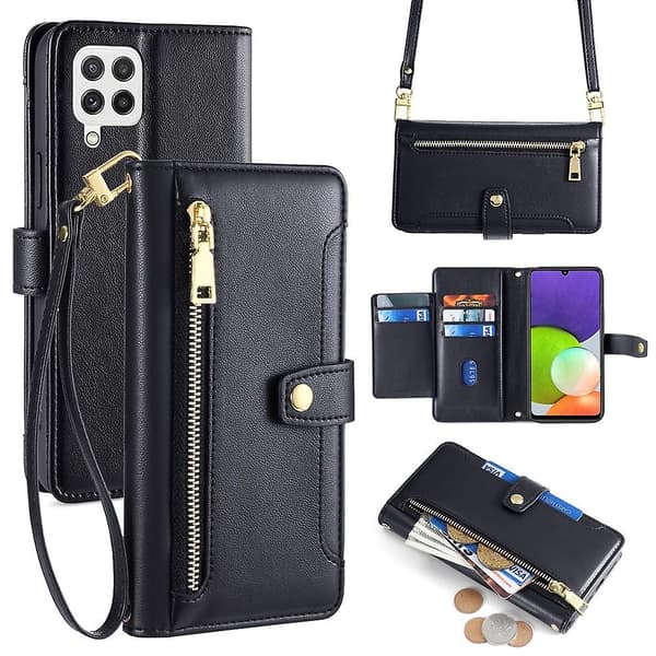 Plånboksfodral med dragkedja för Samsung Galaxy A22 4G [DB] Black