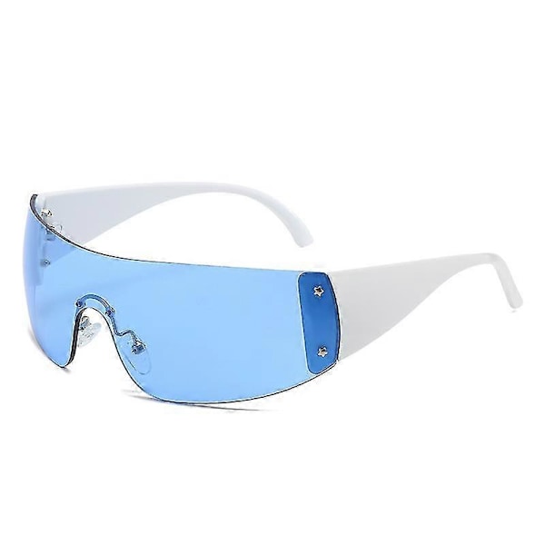 \"Ylellinen Punk-aurinkolasimerkki 2000-luvulta, uudet naisten yksiosaiset design-aurinkolasit Uv400 Unisex-sävyt Silmälasit Muoti Y2k-silmälasit\" [DB] white blue As shown