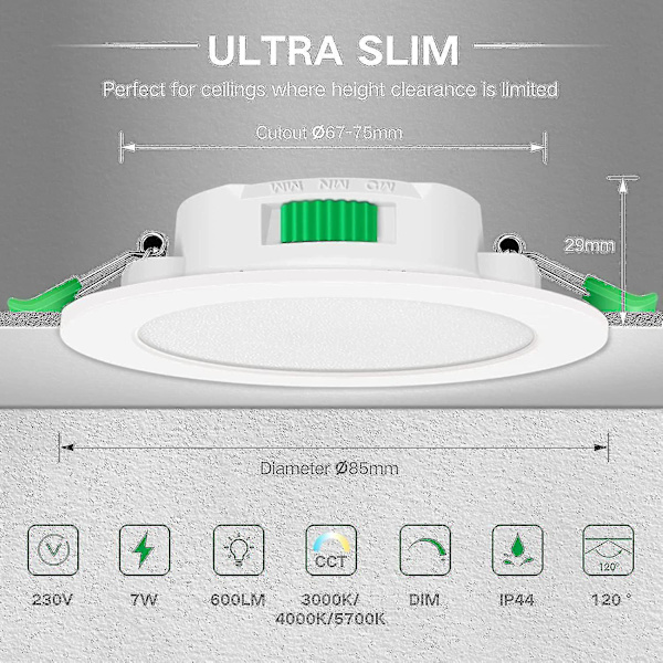 Db 12 stk 7w hvite LED-downlights innfelt taklys slankt spotlys høy kvalitet