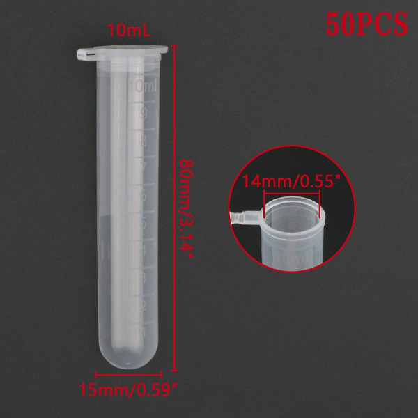 Laboratorio-sentrifugiputki – 50 kpl 10 ml:n testipullo ja asteikot
