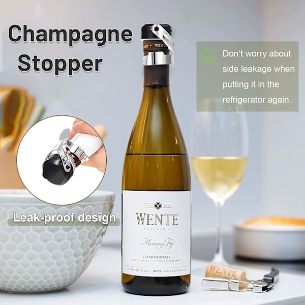 Champagne Prop til Flaske, 4 Stykker Rustfrit Stål Mousserende Vin Champagne Propper Med Indbygget Trykpumpe Brugt (sort)