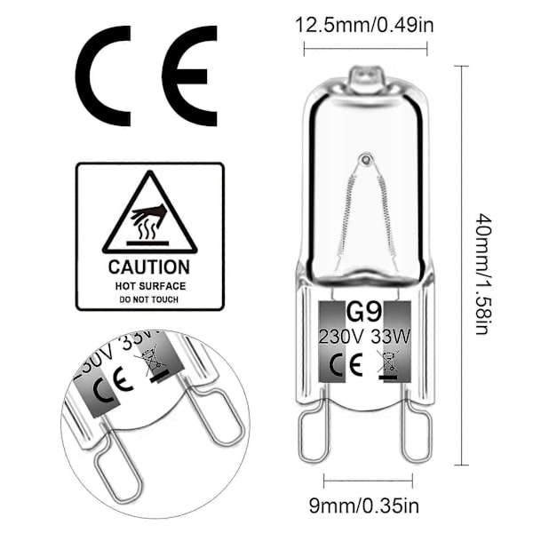 12-pak G9 Halogenpærer 33W 230V 2800K Varmt Hvidt 380lm, Klar Kapsel Halogenlamper Dæmpbar, Ingen Flimmer, Ingen Blink {db}