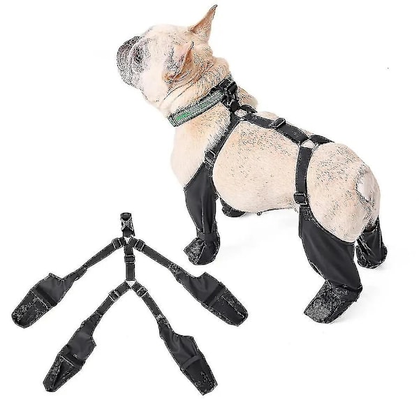 Vattentäta justerbara hundskor, andningsbara hundskor för utomhuspromenader, mjuka franska bulldoggskor, tasskydd för husdjur [DB] Black L 80x93cm